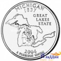 Монета 25 центов штат США Мичиган. 2004 год