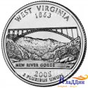 Монета 25 центов штат США Западная Виргиния. 2005 год