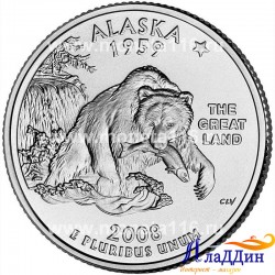 Монета 25 центов штат США Аляска. 2008 год