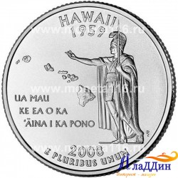 Монета 25 центов штат США Гавайи. 2008 год