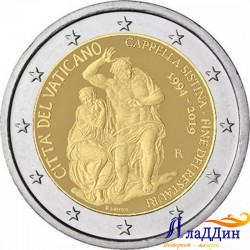 2 евро. 25-летие завершения реставрации Сикстинской капеллы. 2019 год