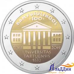 2 евро. 100-летие перевода обучения на эстонский язык Тартуского университета. 2019 год